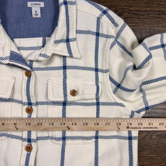 L.L.Bean Lined Shirt Jacket Womens Medium White Blue Check Button Front Pockets - Picture 4 of 10